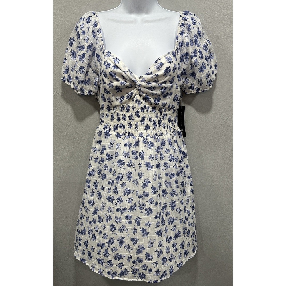 As U Wish Mini Dress Medium Junior Floral Short Sleeve Open Back 100% Cotton NWT